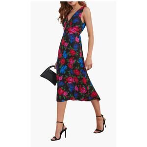 NWT VICI Robbie Satin Floral Midi Dress Sleeveless Large